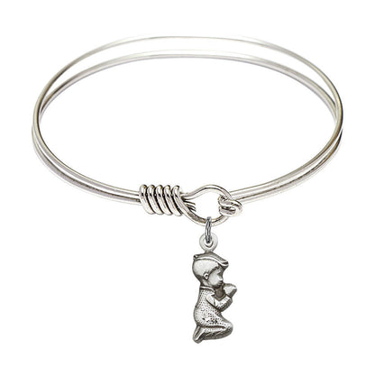 Praying Boy Round Eye Hook Bangle Bracelet - Sterling Silver Charm - 6.25 Inch 4263SS