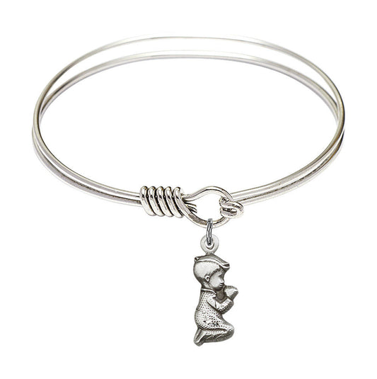 Praying Boy Round Eye Hook Bangle Bracelet - Sterling Silver Charm - 6.25 Inch 4263SS