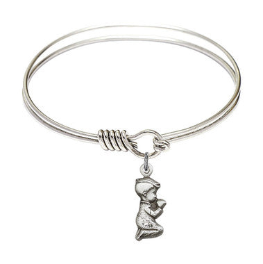 Praying Boy Round Eye Hook Bangle Bracelet - Sterling Silver Charm - 6.25 Inch  (4263SS)