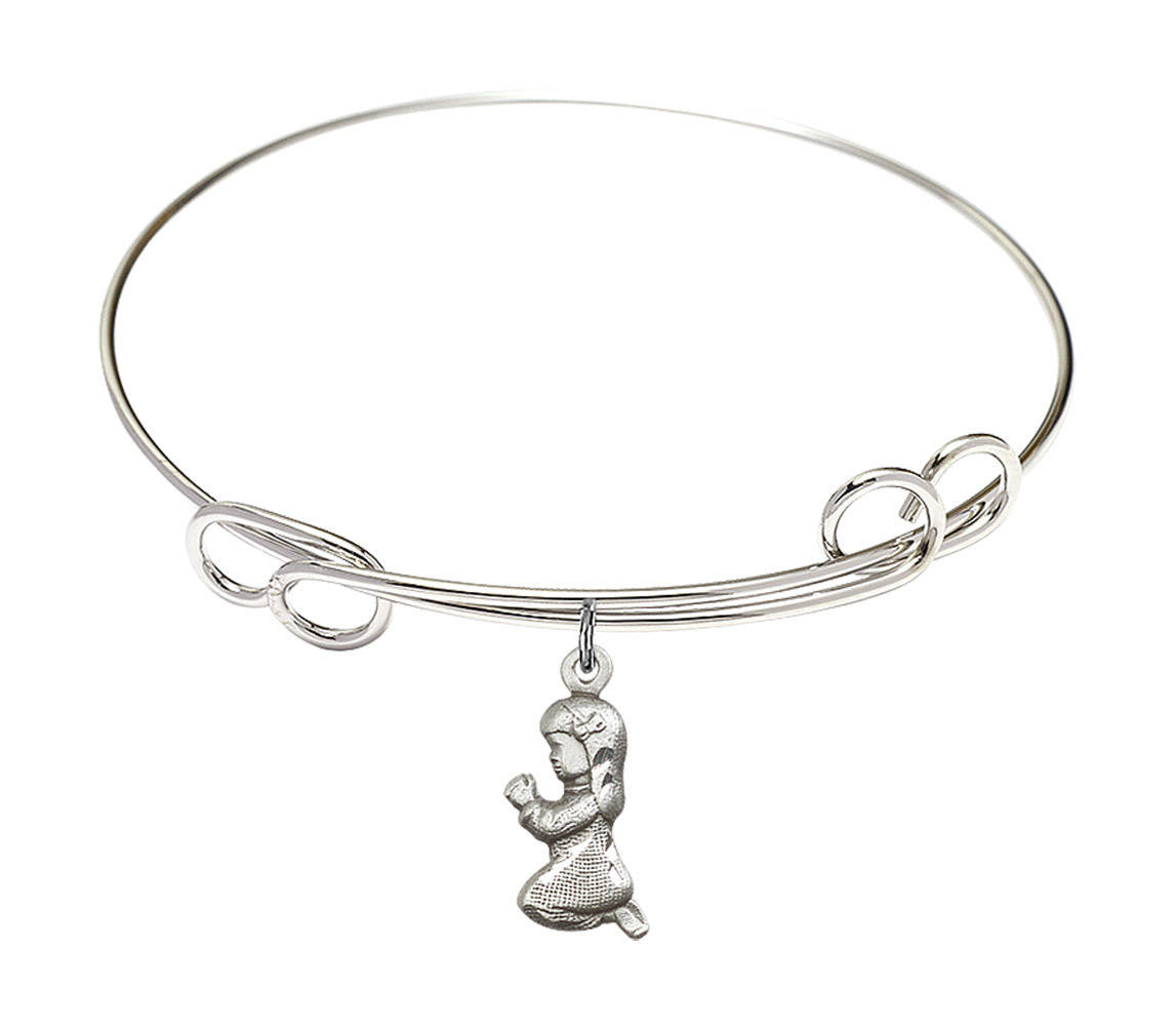 Praying Girl Double Loop Bangle Bracelet - Sterling Silver Charm