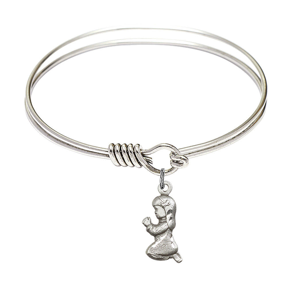 Praying Girl Round Eye Hook Bangle Bracelet - Sterling Silver Charm - 6.25 Inch 4262SS