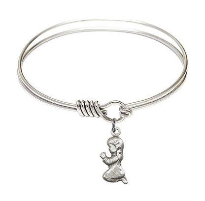 Praying Girl Round Eye Hook Bangle Bracelet - Sterling Silver Charm - 6.25 Inch 4262SS