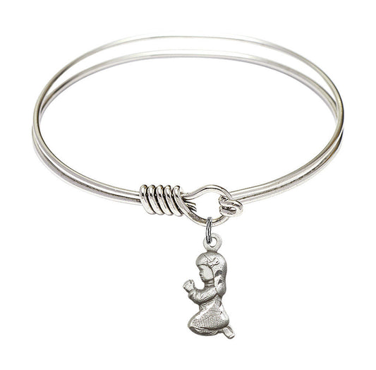 Praying Girl Round Eye Hook Bangle Bracelet - Sterling Silver Charm - 6.25 Inch 4262SS