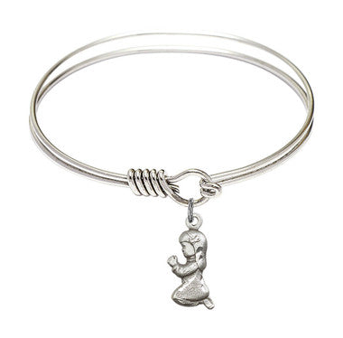 Praying Girl Round Eye Hook Bangle Bracelet - Sterling Silver Charm - 6.25 Inch  (4262SS)