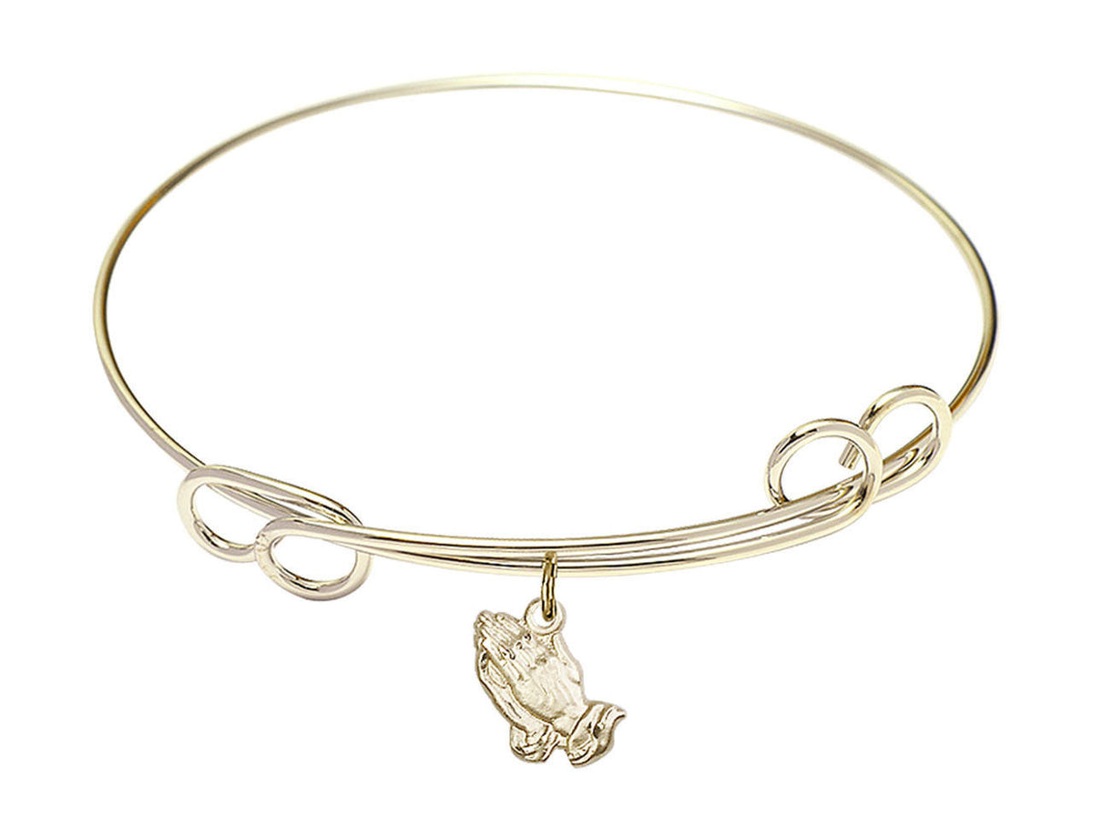Praying Hands Double Loop Bangle Bracelet - Gold-Filled Charm