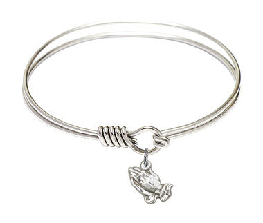Praying Hands Round Eye Hook Bangle Bracelet - Sterling Silver Charm - 6.25 Inch  (0220SS)
