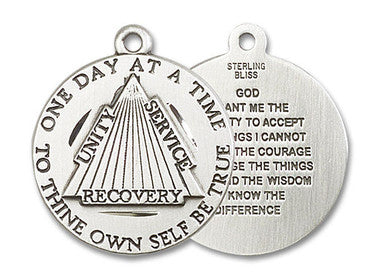 Recovery Medal - Sterling Silver 1" x 7/8" Round Pendant (6086SS)