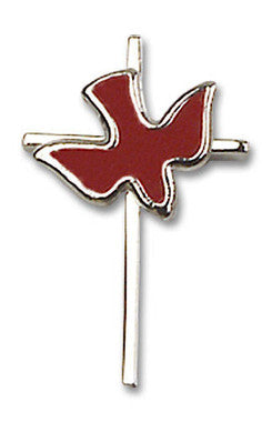Red Holy Spirit Cross Pendant - Sterling Silver 3/4" x 1/2" (1812RSS)
