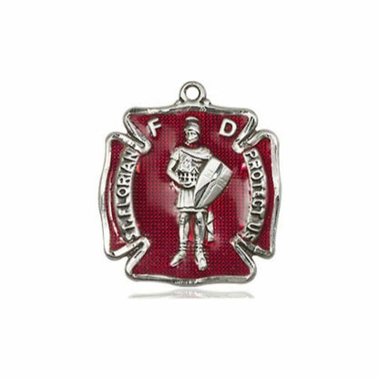 Red St Florian Cross Firefighter Medal - Sterling Silver 3/4 x 5/8 Pendant 0070ESS