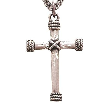 Rope Ends Cross Necklace - Sterling Silver Pendant on 20 Stainless Chain SX8623SH