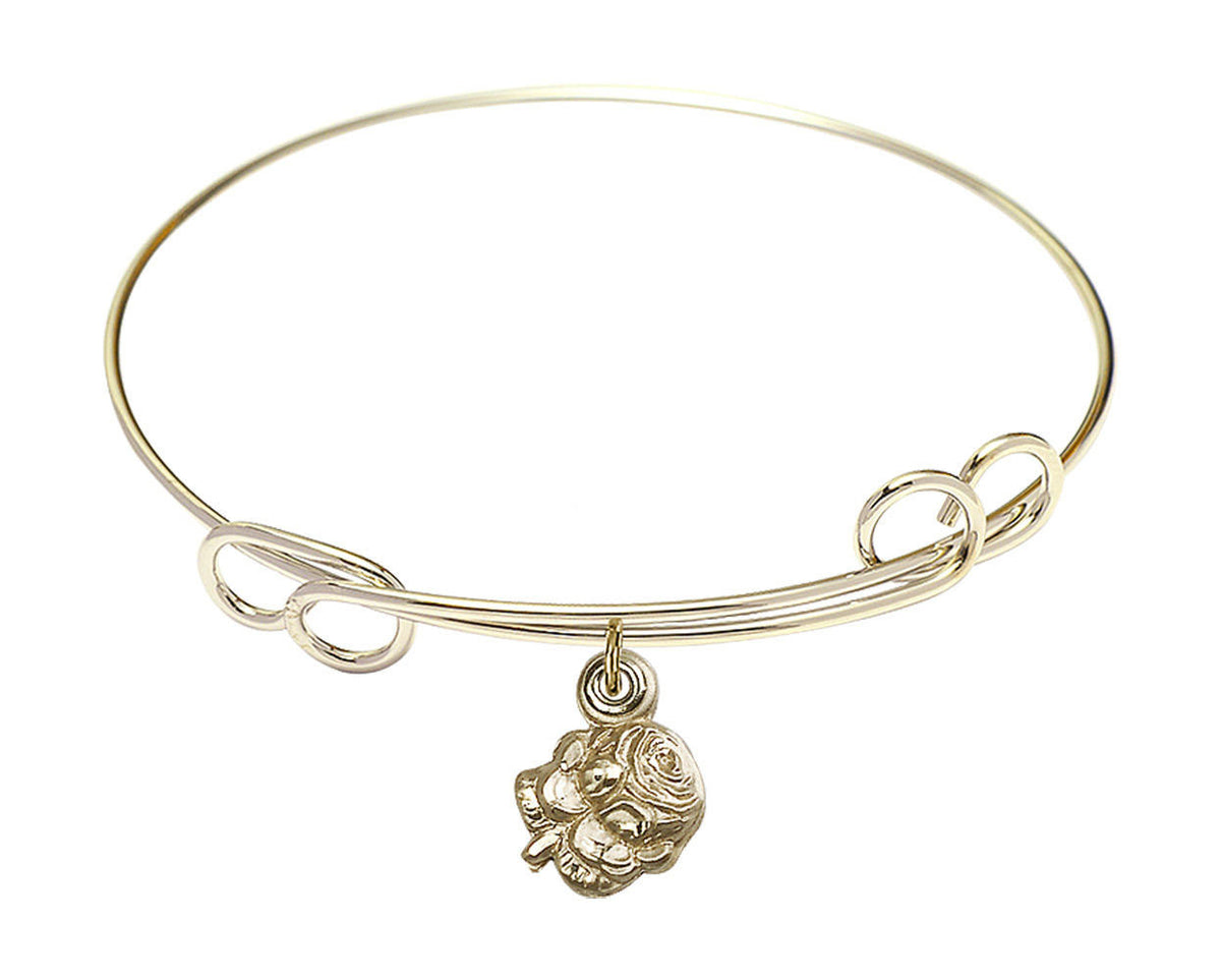 Rosebud Double Loop Bangle Bracelet - Gold-Filled Charm