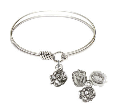 Rosebud Round Eye Hook Bangle Bracelet - Sterling Silver Charm - 6.25 Inch  (0202SS)