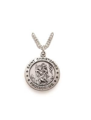 Round St Christopher Necklace - Sterling Silver Medal On 20 Stainless Chain SM8557SH