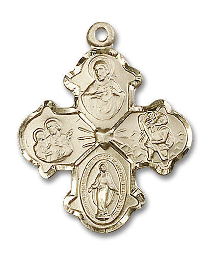 Rounded 4-Way Medal - 14kt Gold Pendant 2 Sizes