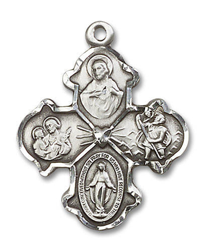Rounded 4-Way Medal - Sterling Silver Pendant 2 Sizes