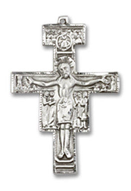 San Damiano Crucifix Pendant - Sterling Silver 5/8" x 3/8" (6078SS)