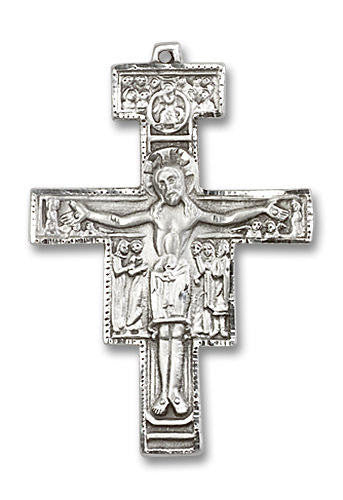 San Damiano Large Crucifix Pendant - Sterling Silver 1 1/4 x 7/8 6077SS