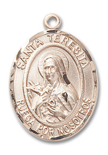 Santa Teresita Medal - 14kt Gold Oval Pendant 2 Sizes