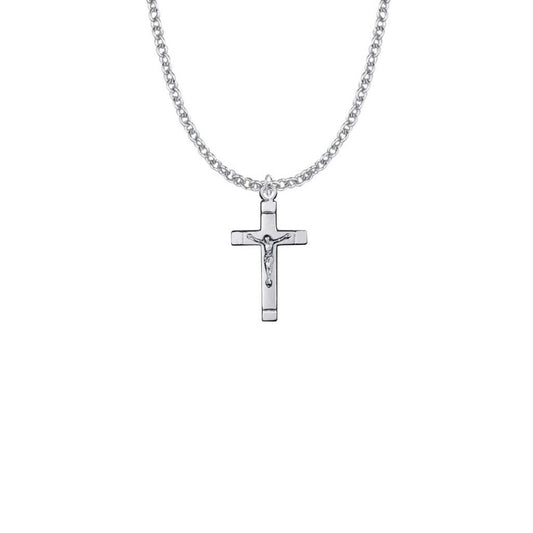 Satin Finish Crucifix Necklace - Sterling Silver Pendant On 18 Stainless Steel Chain SX7848SH