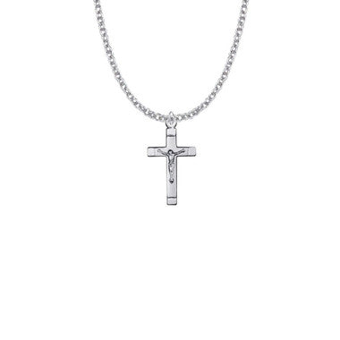 Satin Finish Crucifix Necklace - Sterling Silver Pendant On 18" Stainless Steel Chain (SX7848SH)