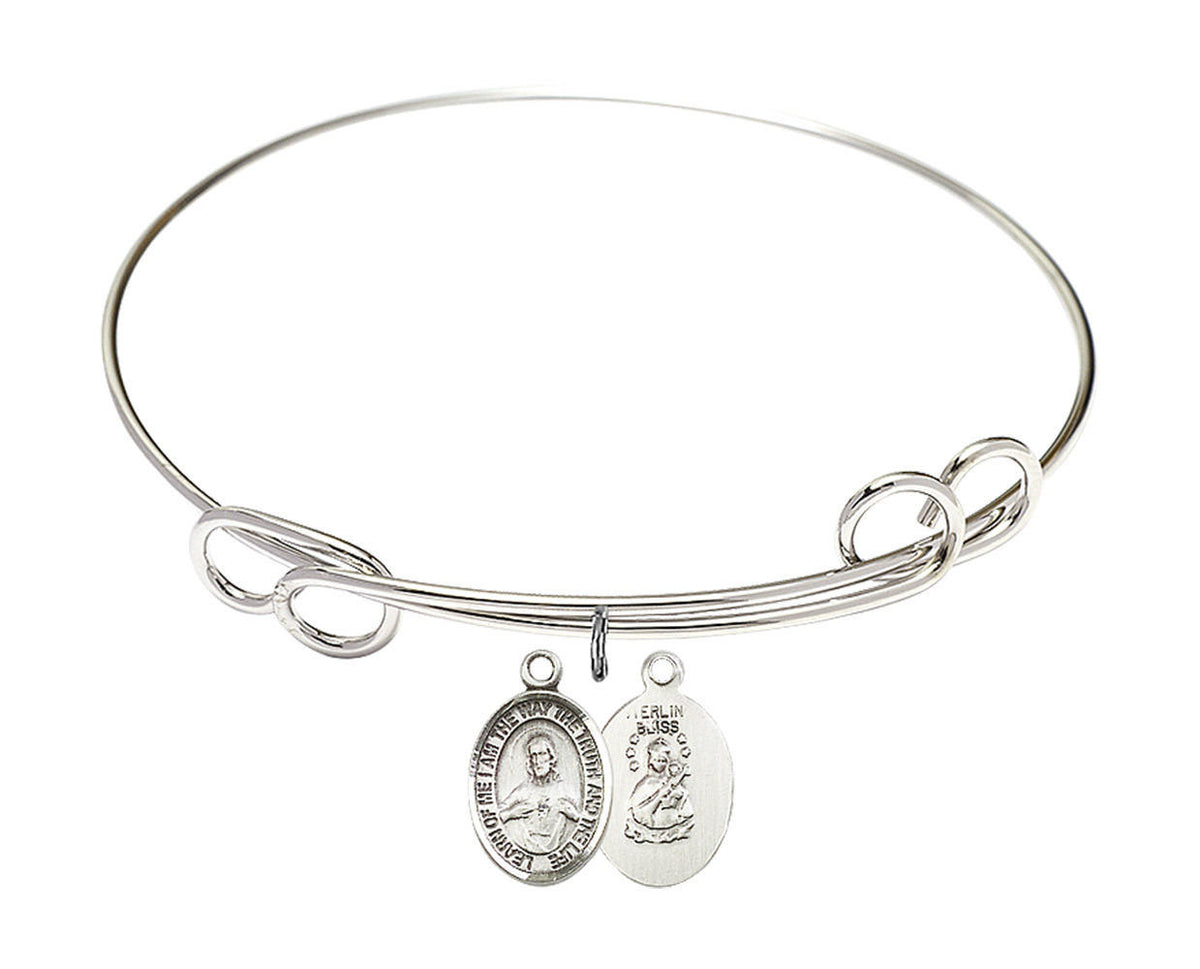 Scapular Double Loop Bangle Bracelet - Sterling Silver Charm 9098SS