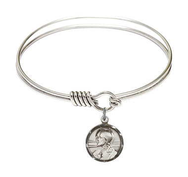 Scapular Round Eye Hook Bangle Bracelet - Sterling Silver Charm - 6.25 Inch  (0601SSS)