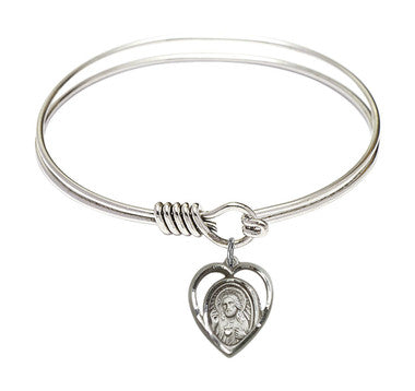 Scapular Round Eye Hook Bangle Bracelet - Sterling Silver Charm - 6.25 Inch  (4126SS)