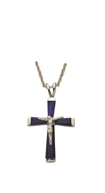 September Birthstone Crucifix Necklace - Sterling Silver Pendant on 18" Stainless Steel Chain (SX9305SH)