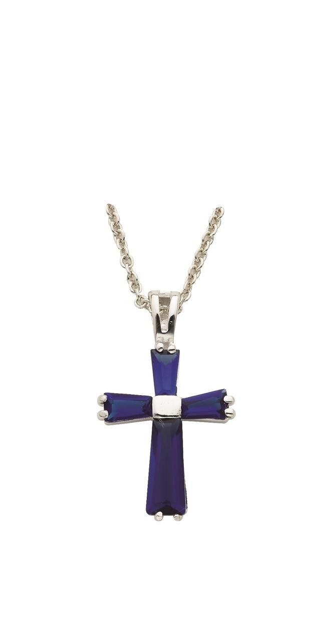 September Lady Birthstone Cross Necklace - Sterling Silver Pendant on 18 Stainless Chain SX9409SH