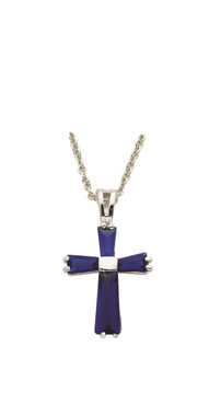 September Lady Birthstone Cross Necklace - Sterling Silver Pendant on 18" Stainless Chain (SX9409SH)