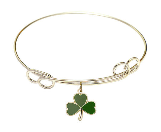 Shamrock Double Loop Bangle Bracelet - Gold-Filled Charm