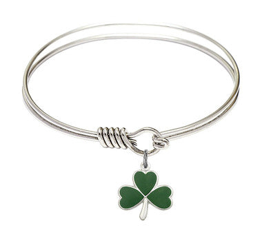 Shamrock Round Eye Hook Bangle Bracelet - Sterling Silver Charm - 6.25 Inch  (5243SS)