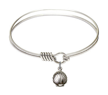 Shell Round Eye Hook Bangle Bracelet - Sterling Silver Charm - 6.25 Inch  (1260SS)