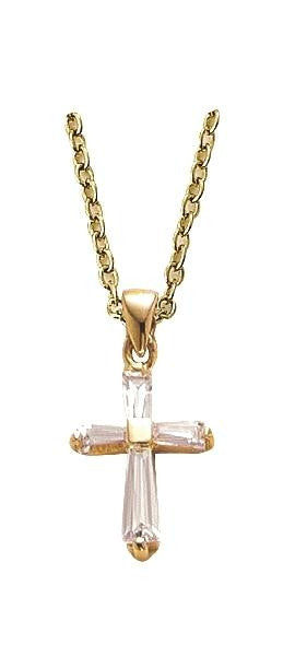 Small Baguette Cross Necklace - 24KT Gold Over Sterling Silver Pendant on 18 Stainless Chain SX8318VH