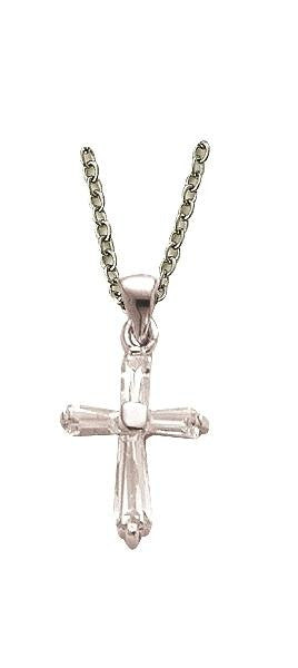 Small Baguette Cubic Zirconium Cross Necklace - Sterling Silver Pendant on 18 Stainless Chain SX8318SH