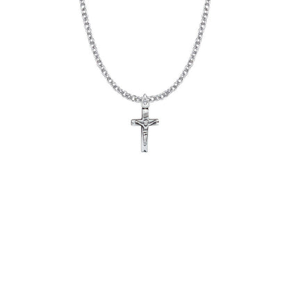 Small Crucifix Necklace - Sterling Silver Pendant On 16 Stainless Steel Chain SX1391SH