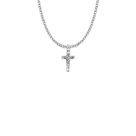 Small Crucifix Necklace - Sterling Silver Pendant On 16 Stainless Steel Chain SX1391SH
