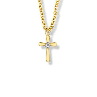 Small Cubic Zirconium Cross Necklace -Gold-Filled Pendant on 16" Gold-Plated Chain (SX7959GH)