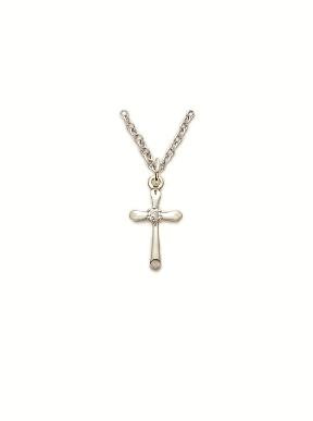 Small Cubic Zirconium Cross Necklace - Sterling Silver Pendant on 16 Stainless Chain SX7959SH