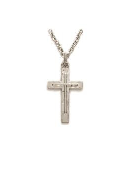 Small Engraved Cross Necklace - Sterling Silver Pendant on 18 Stainless Chain SX8099SH
