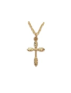 Small Engraved Wheat Cross Necklace - 24KT Gold Over Sterling Silver Pendant on 18 Stainless Chain SX8135VH