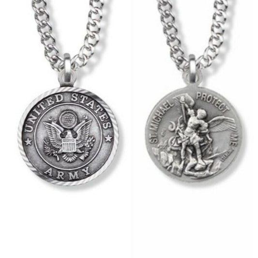 Small St Michael Army Necklace - Sterling Silver Medal On 20 Stainless Chain SM8256SH