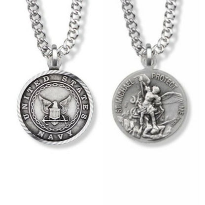 Small St Michael Navy Necklace - Sterling Silver Medal On 20 Stainless Chain SM8257SH