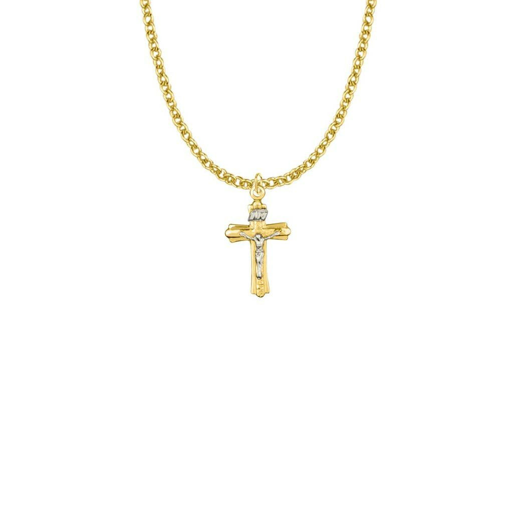 Small Two Tone Brushed Crucifix Necklace - Gold-Filled Pendant On 18 Gold-Plated Chain SX8098GH