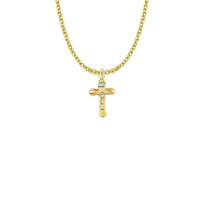 Small Two Tone Brushed Crucifix Necklace - Gold-Filled Pendant On 18 Gold-Plated Chain SX8098GH