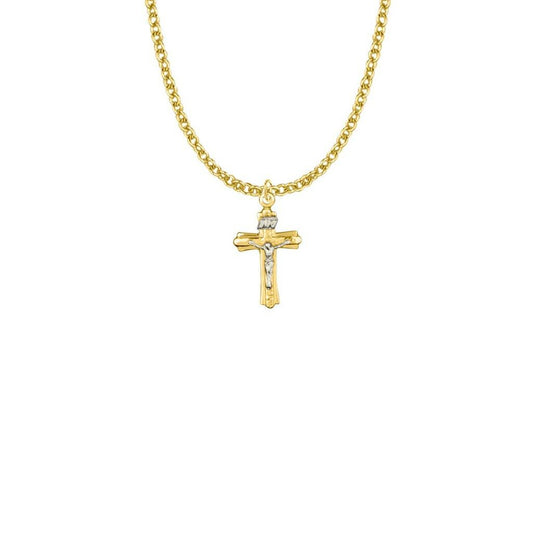 Small Two Tone Brushed Crucifix Necklace - Gold-Filled Pendant On 18 Gold-Plated Chain SX8098GH