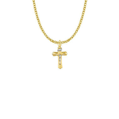 Small Two Tone Brushed Crucifix Necklace - Gold-Filled Pendant On 18" Gold-Plated Chain (SX8098GH)