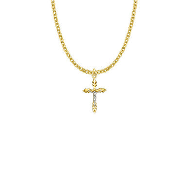 Small Wheat Two-Tone Crucifix Necklace - 14KT Gold Over Sterling Silver Pendant On 18" Gold Plated Chain (SX8131VH)