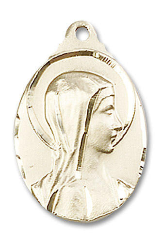 Sorrowful Mother Scapular Medal - 14kt Gold 7/8 x 1/2 Oval Pendant 0599