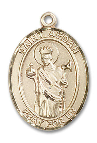 St Aedan Medal - 14kt Gold Oval Pendant 3 Sizes
